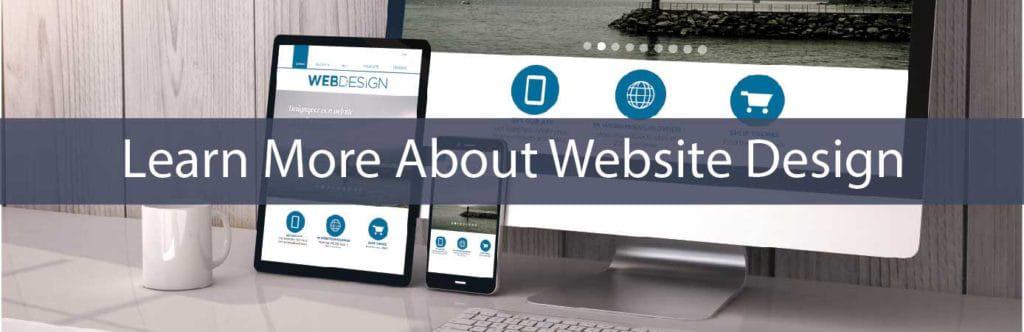 learn about web design - desktop, tablet & smart phone on desk - in blue - larger