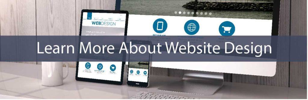 learn about web design - desktop, tablet & smart phone on desk - in blue