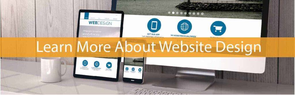learn about web design - desktop, tablet & smart phone on desk - in yellow