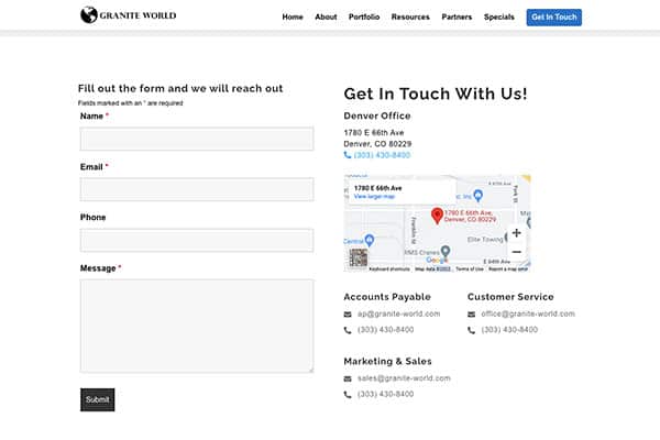 Granite world contact form