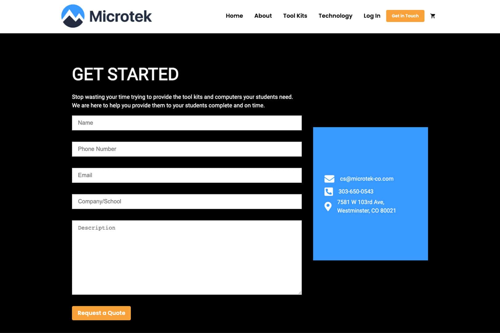 Microtek get started contact form